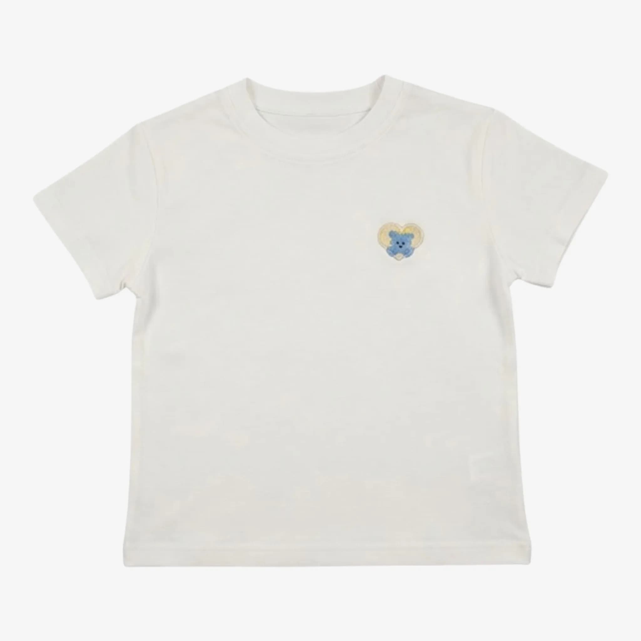 小熊愛心貼布的白色短袖兒童T恤 縮圖 3