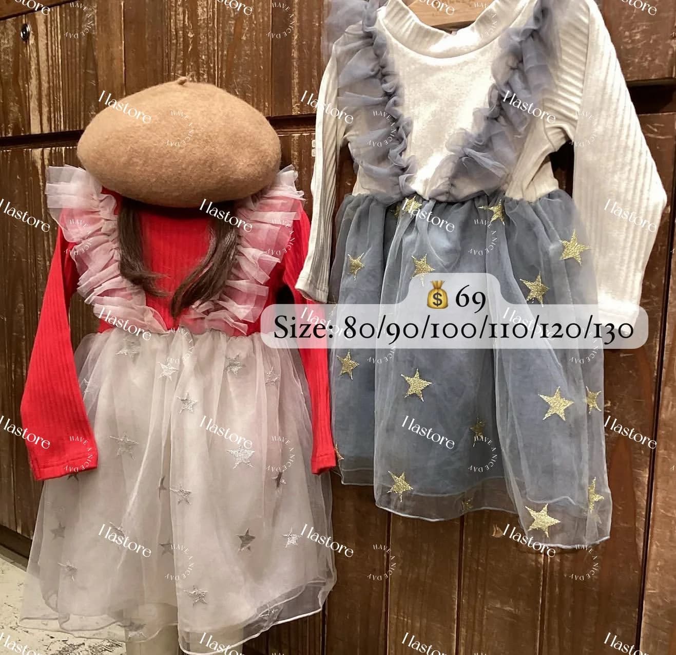 Breeze新款假2件上衣星星紗裙