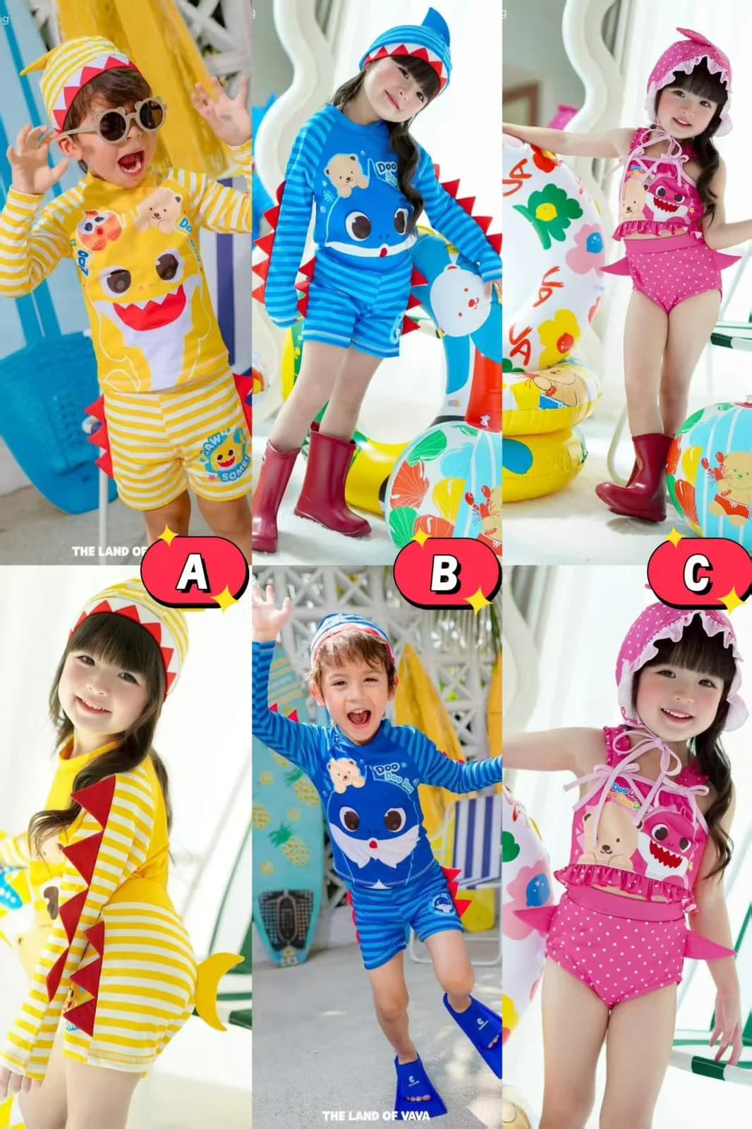 Baby Shark新款1套3件泳衣(分體套裝+泳帽）