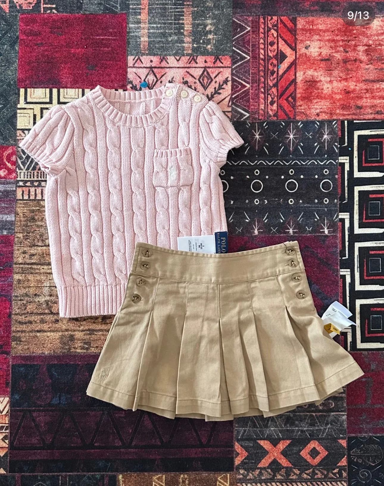 Polo 新款春夏季純棉線針織短袖上衣 / 百褶裙