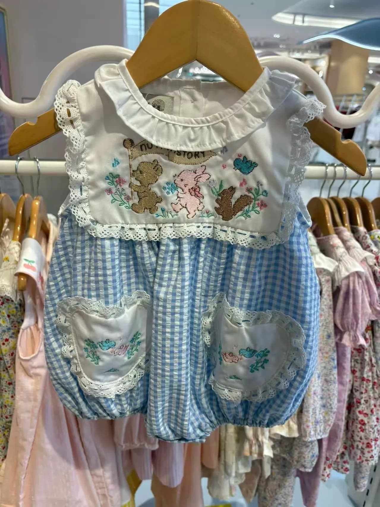 新款春夏季松鼠藍白格仔裙 / 包屁 縮圖 4