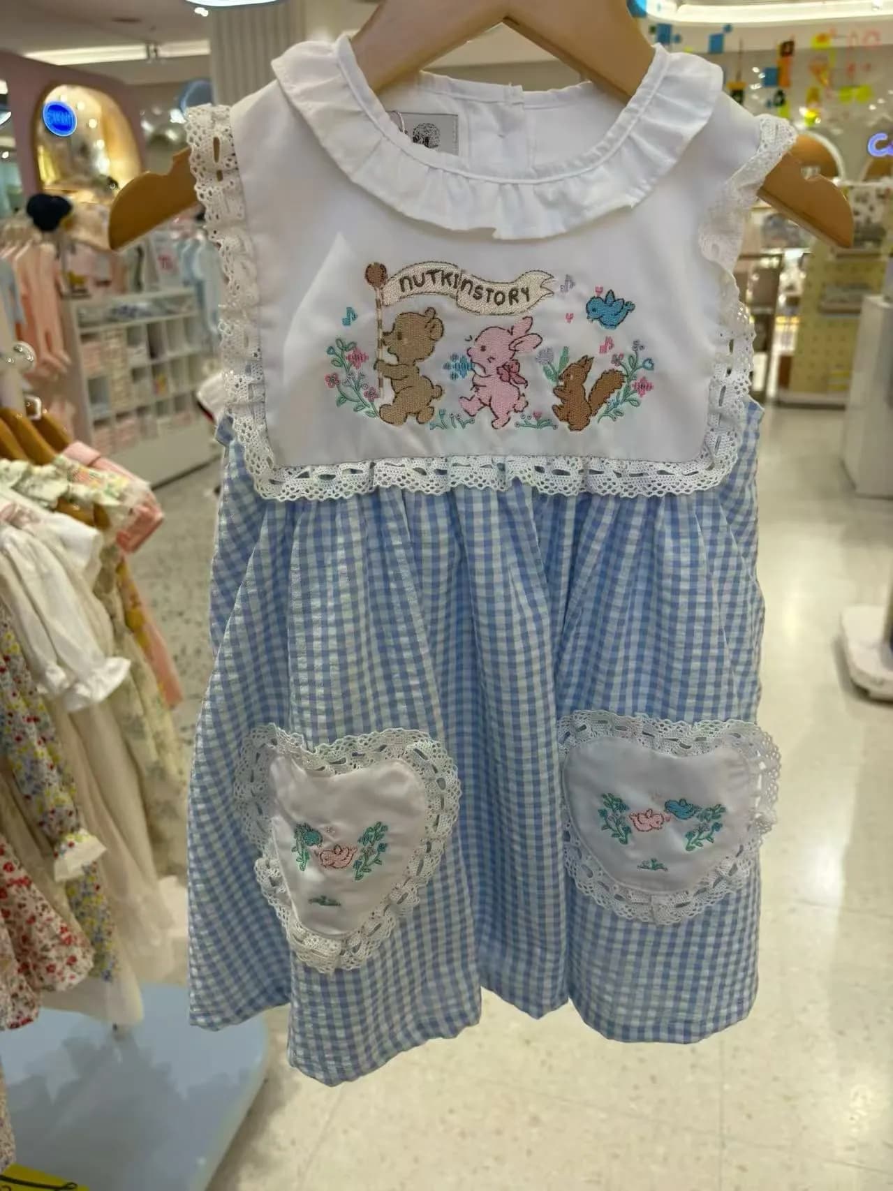 新款春夏季松鼠藍白格仔裙 / 包屁